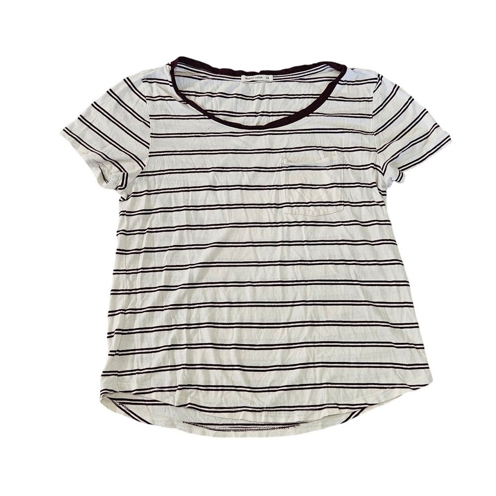 Marine Layer Womens XS Striped Pocket Tee Supima Cotton Modal Burgundy Cream